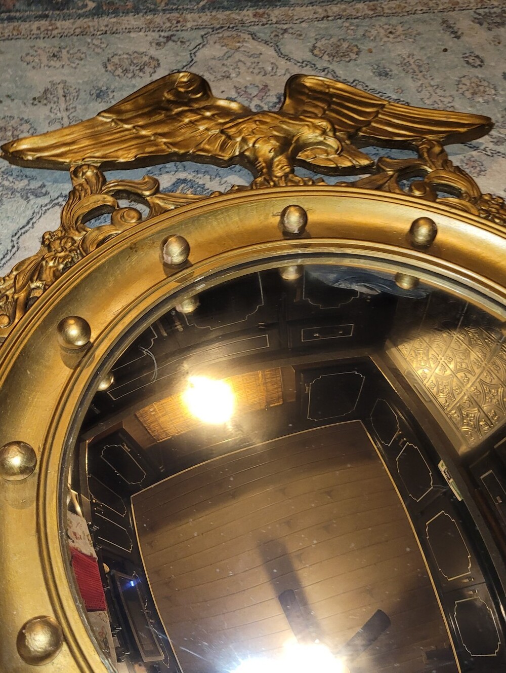 Vintage Wooden Framed Convex Mirror / On Hold - Picture 10 of 10
